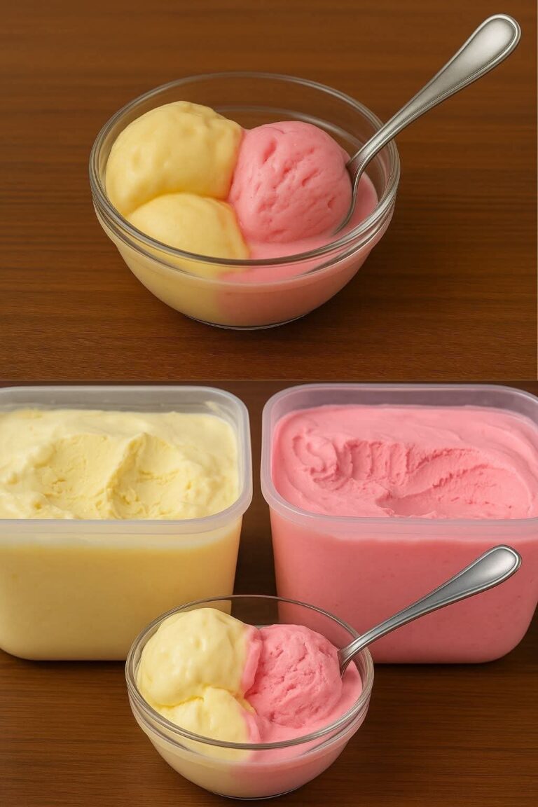 Homemade vanilla and strawberry ice cream