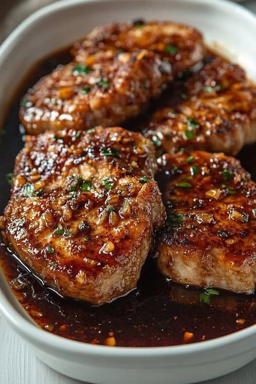 Pork Chops with a Crunchy Honey Garlic Sauce