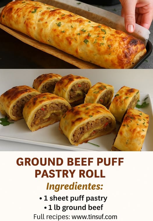Savory Ground Beef & Cheese Puff Pastry Roll