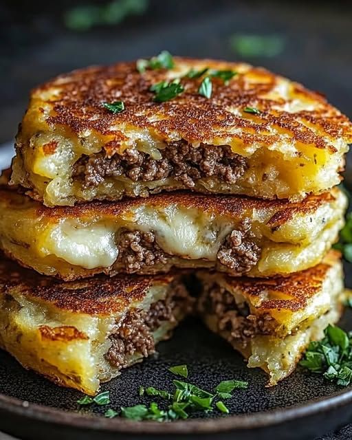 Potato Pancakes with Savory Beef and Cheese