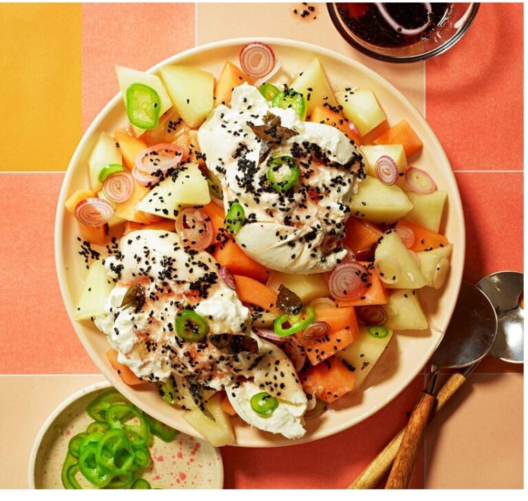 Sweet melon, curry leaf & burrata salad